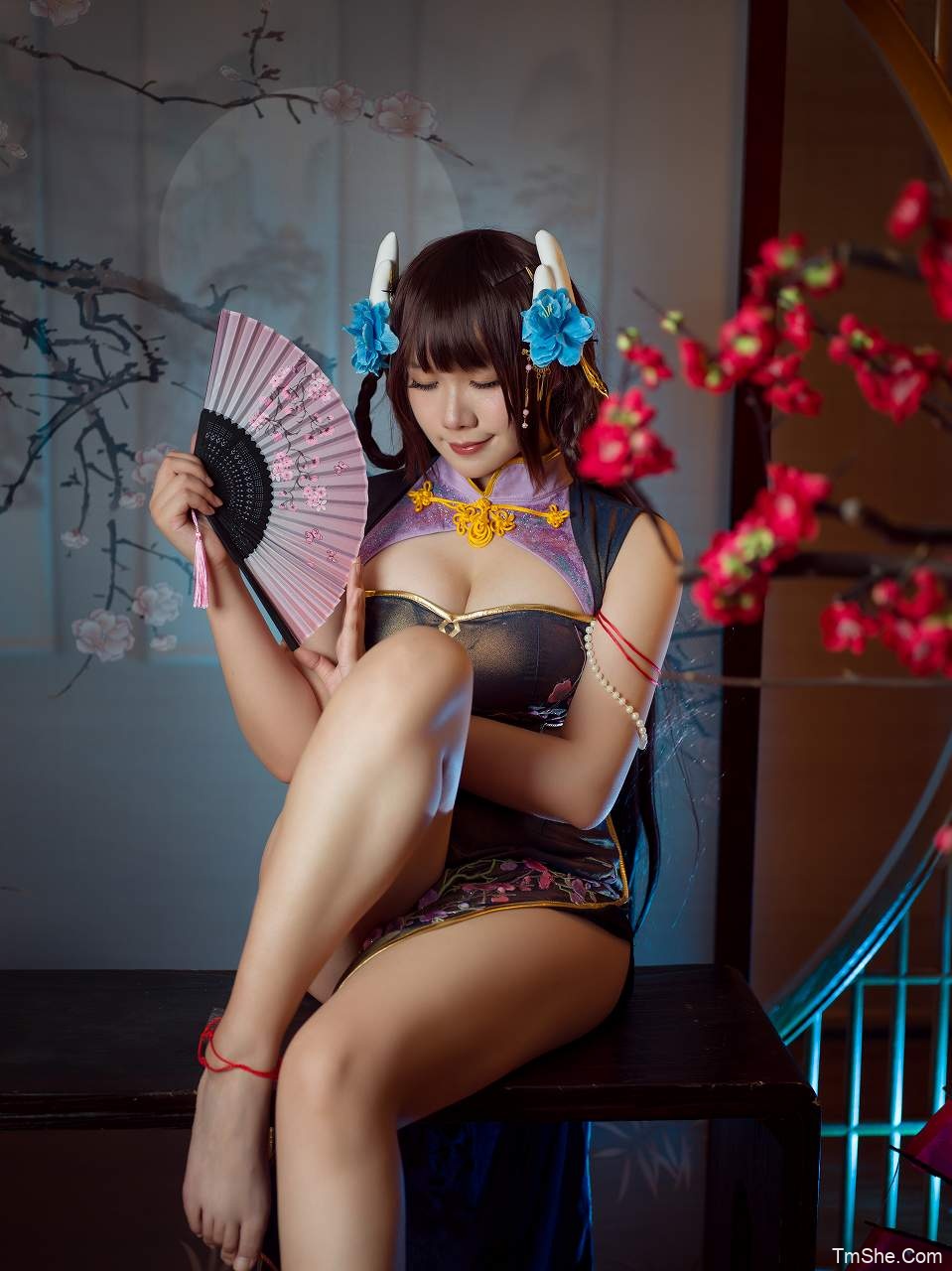 「麻花麻花酱」比睿旗袍 + 泳装(61P/446MB)-猫萌
