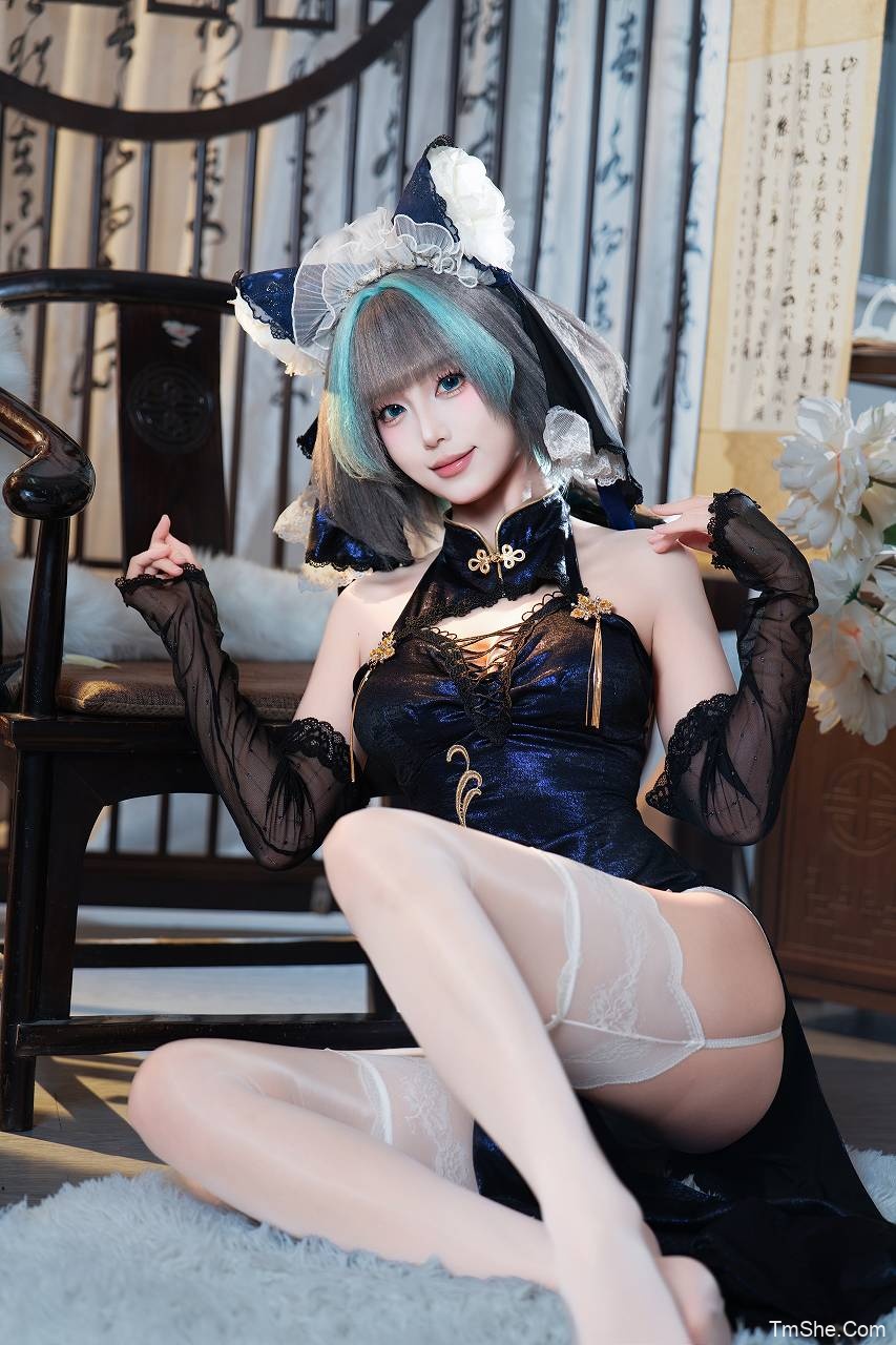 「思涼poi」绘画素材 – 柴郡黑旗袍(20P/383MB)-猫萌